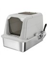 PawHut Extra Large Stainless Steel Litter Box, Enclosed Cat Litter Tray with Scoop, Deodorizer Bag, Front-Entry and Top-Exit