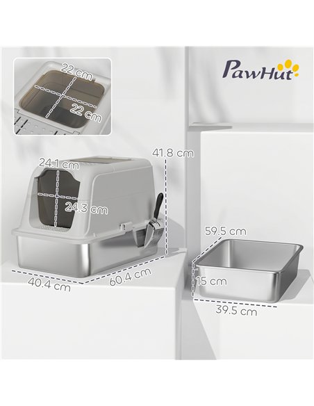 PawHut Extra Large Stainless Steel Litter Box, Enclosed Cat Litter Tray with Scoop, Deodorizer Bag, Front-Entry and Top-Exit - pic 194637 | FastDaddyshop