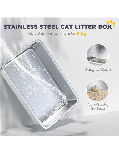 PawHut Extra Large Stainless Steel Litter Box, Enclosed Cat Litter Tray with Scoop, Deodorizer Bag, Front-Entry and Top-Exit