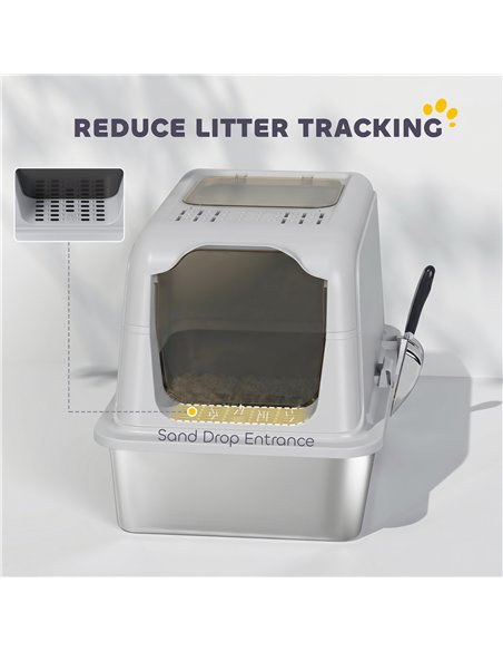 PawHut Extra Large Stainless Steel Litter Box, Enclosed Cat Litter Tray with Scoop, Deodorizer Bag, Front-Entry and Top-Exit - pic 194640 | FastDaddyshop