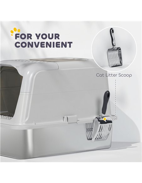 PawHut Extra Large Stainless Steel Litter Box, Enclosed Cat Litter Tray with Scoop, Deodorizer Bag, Front-Entry and Top-Exit - pic 194641 | FastDaddyshop