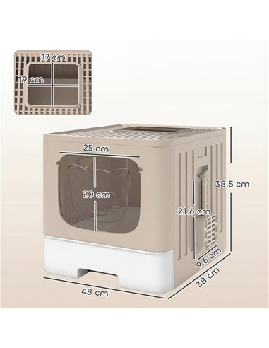 PawHut Cat Litter Box with Lid, Slide-Out Drawer, Scoop, Easy Clean, Odour Control, Anti-Splashing, Khaki