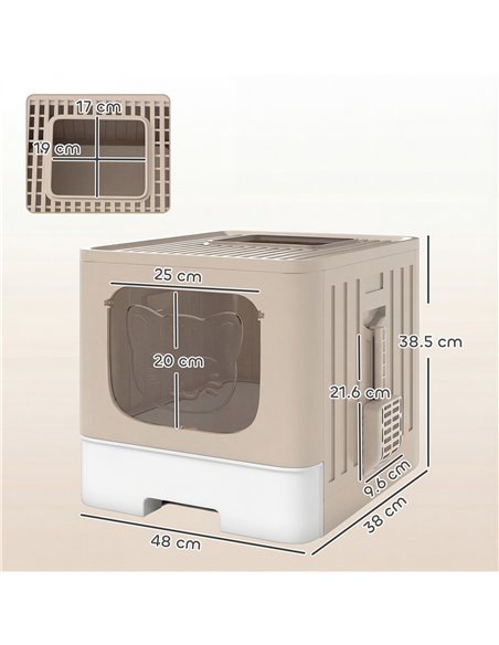 PawHut Cat Litter Box with Lid, Slide-Out Drawer, Scoop, Easy Clean, Odour Control, Anti-Splashing, Khaki - pic 194675 | FastDaddyshop
