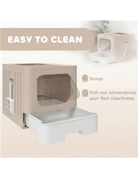 PawHut Cat Litter Box with Lid, Slide-Out Drawer, Scoop, Easy Clean, Odour Control, Anti-Splashing, Khaki - pic 194676 | FastDaddyshop