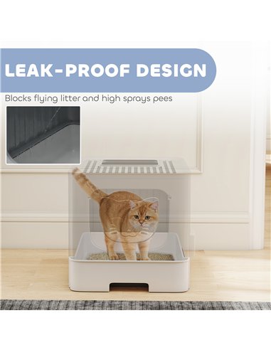 PawHut Cat Litter Box with Lid, Slide-Out Drawer, Scoop, Easy Clean, Odour Control, Anti-Splashing, Grey