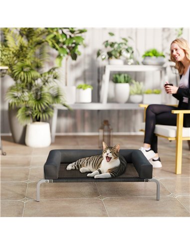 PawHut Elevated Dog Bed with Removable Bolsters, Raised Dog Bed for Small Breeds, Portable Indoor & Outdoor Pet Cots, Black