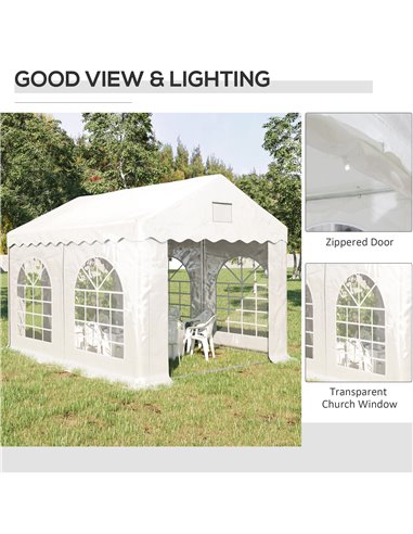 Outsunny 4 x 3 m Gazebo Canopy Party Tent with 4 Removable Side Walls and Windows for Outdoor Event, White