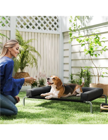 PawHut Elevated Dog Bed with Removable Bolsters, Raised Dog Bed for Medium Breeds, Portable Indoor & Outdoor Pet Cots, Black - pic 194701 | FastDaddyshop