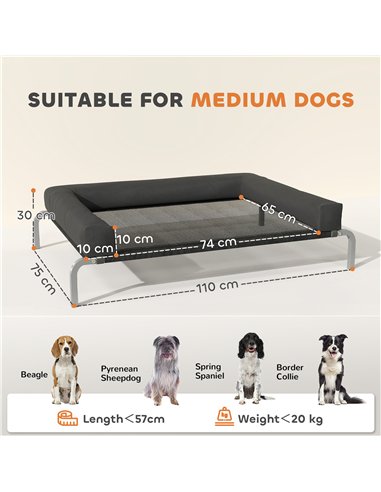 PawHut Elevated Dog Bed with Removable Bolsters, Raised Dog Bed for Medium Breeds, Portable Indoor & Outdoor Pet Cots, Black