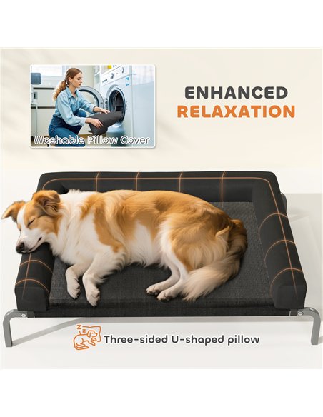 PawHut Elevated Dog Bed with Removable Bolsters, Raised Dog Bed for Medium Breeds, Portable Indoor & Outdoor Pet Cots, Black - pic 194704 | FastDaddyshop