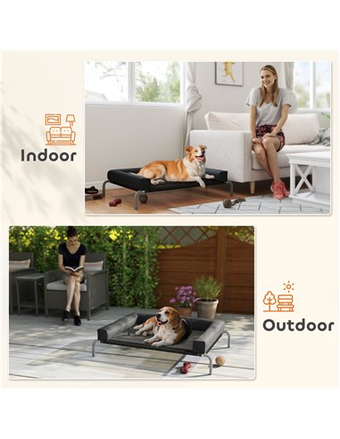 PawHut Elevated Dog Bed with Removable Bolsters, Raised Dog Bed for Medium Breeds, Portable Indoor & Outdoor Pet Cots, Black