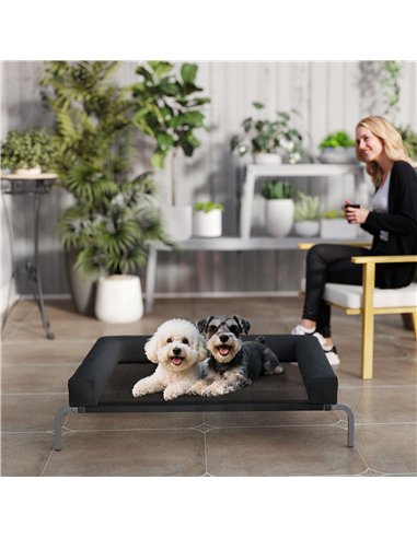 PawHut Elevated Dog Bed with Removable Bolsters, Raised Dog Bed for Medium Breeds, Portable Indoor & Outdoor Pet Cots, Black