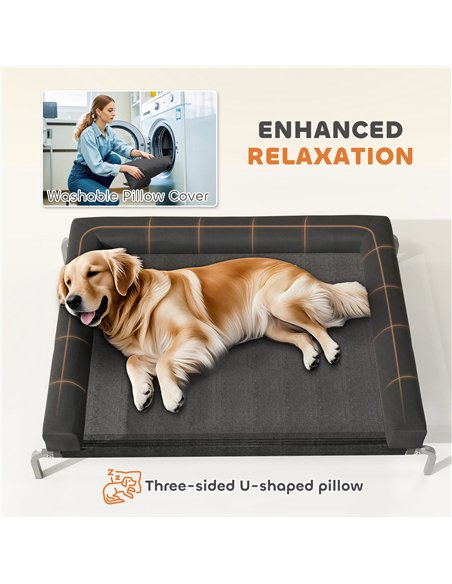 PawHut Elevated Dog Bed with Removable Bolsters, Raised Dog Bed for Large Breeds, Portable Indoor & Outdoor Pet Cots, Black - pic 194713 | FastDaddyshop