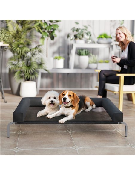 PawHut Elevated Dog Bed with Removable Bolsters, Raised Dog Bed for Large Breeds, Portable Indoor & Outdoor Pet Cots, Black - pic 194717 | FastDaddyshop