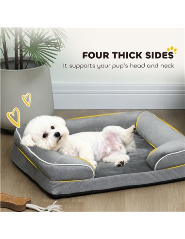 PawHut Dog Sofa Bed, Washable Pet Bed with Removable Cover and Non-Slip Bottom for Cats and Small Dogs, Grey