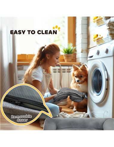 PawHut Dog Sofa Bed, Washable Pet Bed with Removable Cover and Non-Slip Bottom for Cats and Small Dogs, Grey