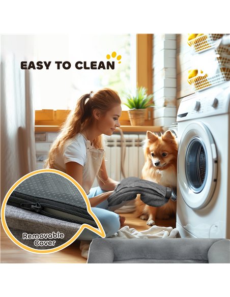 PawHut Dog Sofa Bed, Washable Pet Bed with Removable Cover and Non-Slip Bottom for Cats and Small Dogs, Grey - pic 194724 | FastDaddyshop