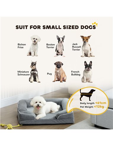PawHut Dog Sofa Bed, Washable Pet Bed with Removable Cover and Non-Slip Bottom for Cats and Small Dogs, Grey