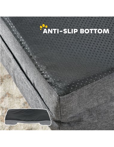 PawHut Dog Sofa Bed, Washable Pet Bed with Removable Cover and Non-Slip Bottom for Small, Medium and Large Dogs, Grey