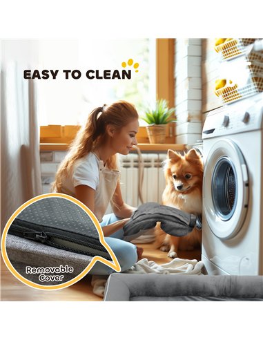 PawHut Dog Sofa Bed, Washable Pet Bed with Removable Cover and Non-Slip Bottom for Small, Medium and Large Dogs, Grey