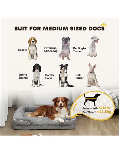 PawHut Dog Sofa Bed, Washable Pet Bed with Removable Cover and Non-Slip Bottom for Cats, Small and Medium Dogs, Grey