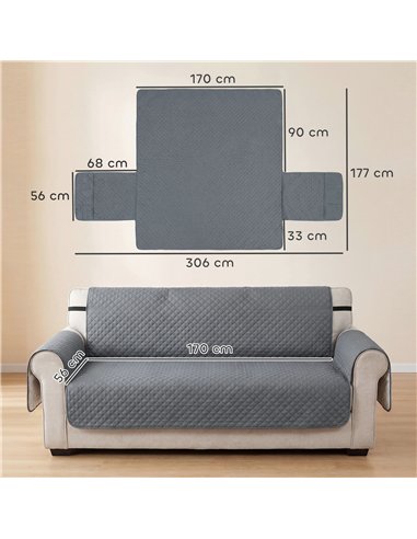 PawHut Waterproof Sofa Cover 3 Seater, Soft Couch Cover for Dogs Cats Pets, Non Slip Sofa Slipcoevr with Elastic Straps