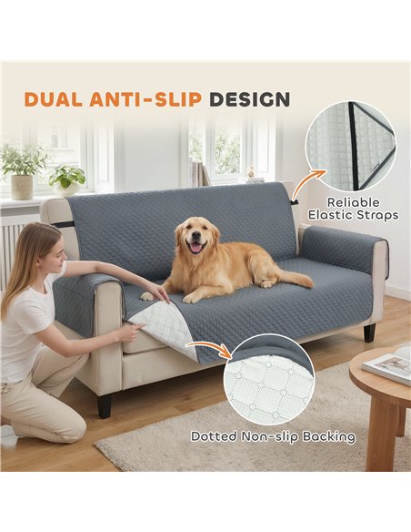 PawHut Waterproof Sofa Cover 3 Seater, Soft Couch Cover for Dogs Cats Pets, Non Slip Sofa Slipcoevr with Elastic Straps - pic 194758 | FastDaddyshop