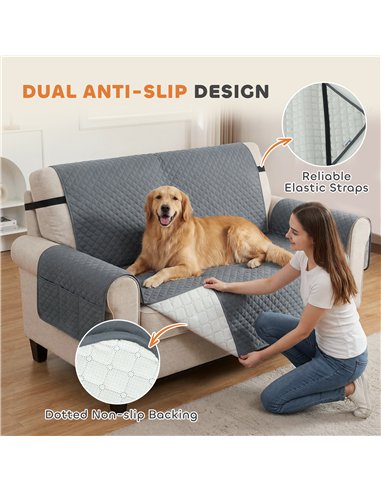PawHut Waterproof Sofa Cover 2 Seater, Soft Couch Cover for Dogs Cats Pets, Non Slip Sofa Slipcoevr with Elastic Straps