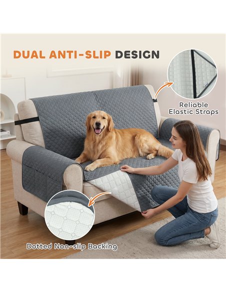 PawHut Waterproof Sofa Cover 2 Seater, Soft Couch Cover for Dogs Cats Pets, Non Slip Sofa Slipcoevr with Elastic Straps - pic 194767 | FastDaddyshop