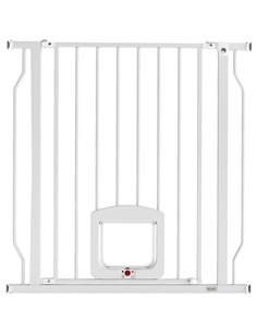 PawHut Adjustable Pet Gate with Cat Door, Pressure Fit Barrier for Doorway and Hallway, 75-85 cm, White