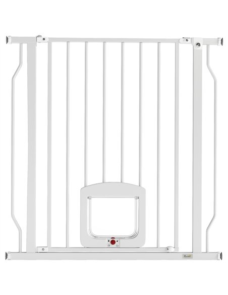 PawHut Adjustable Pet Gate with Cat Door, Pressure Fit Barrier for Doorway and Hallway, 75-85 cm, White - pic 194772 | FastDaddyshop
