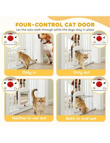 PawHut Adjustable Pet Gate with Cat Door, Pressure Fit Barrier for Doorway and Hallway, 75-85 cm, White