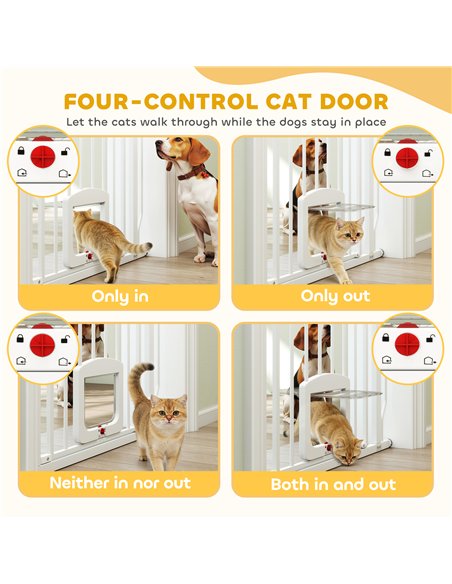 PawHut Adjustable Pet Gate with Cat Door, Pressure Fit Barrier for Doorway and Hallway, 75-85 cm, White - pic 194776 | FastDaddyshop