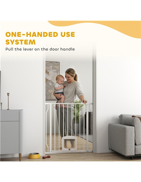PawHut Adjustable Pet Gate with Cat Door, Pressure Fit Barrier for Doorway and Hallway, 75-85 cm, White - pic 194777 | FastDaddyshop