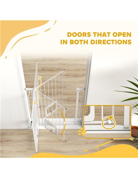 PawHut Adjustable Pet Gate with Cat Door, Pressure Fit Barrier for Doorway and Hallway, 75-85 cm, White - pic 194778 | FastDaddyshop