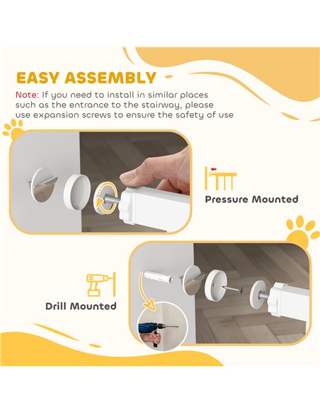 PawHut Adjustable Pet Gate with Cat Door, Pressure Fit Barrier for Doorway and Hallway, 75-85 cm, White - pic 194779 | FastDaddyshop