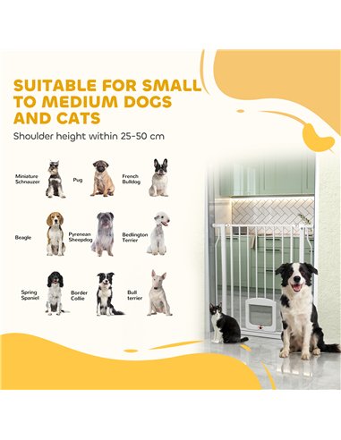 PawHut Adjustable Pet Gate with Cat Door, Pressure Fit Barrier for Doorway and Hallway, 75-85 cm, White