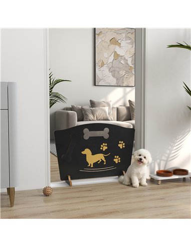 PawHut Wooden Dog Stopper, Dog Barrier with Support Feet, for Stair, Patio, Very Easy Setup, Black, 75 x 51 cm