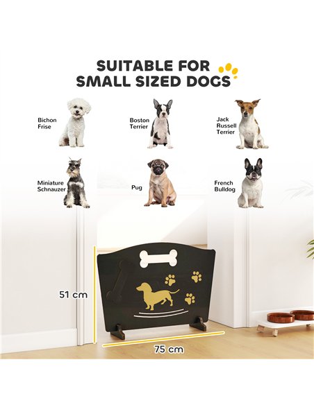 PawHut Wooden Dog Stopper, Dog Barrier with Support Feet, for Stair, Patio, Very Easy Setup, Black, 75 x 51 cm - pic 194783 | FastDaddyshop