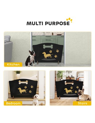 PawHut Wooden Dog Stopper, Dog Barrier with Support Feet, for Stair, Patio, Very Easy Setup, Black, 75 x 51 cm