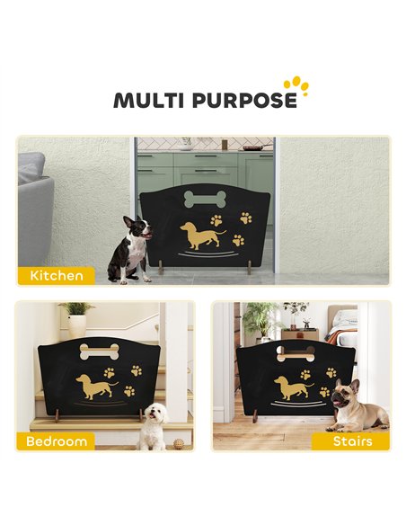 PawHut Wooden Dog Stopper, Dog Barrier with Support Feet, for Stair, Patio, Very Easy Setup, Black, 75 x 51 cm - pic 194784 | FastDaddyshop