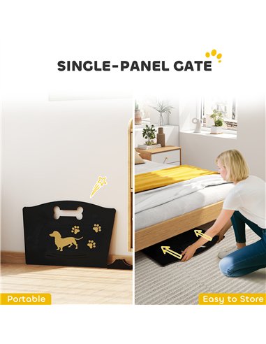 PawHut Wooden Dog Stopper, Dog Barrier with Support Feet, for Stair, Patio, Very Easy Setup, Black, 75 x 51 cm
