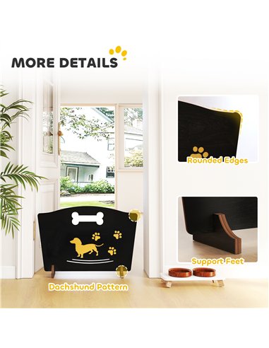 PawHut Wooden Dog Stopper, Dog Barrier with Support Feet, for Stair, Patio, Very Easy Setup, Black, 75 x 51 cm