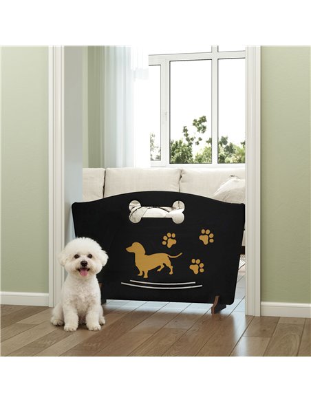 PawHut Wooden Dog Stopper, Dog Barrier with Support Feet, for Stair, Patio, Very Easy Setup, Black, 75 x 51 cm - pic 194787 | FastDaddyshop