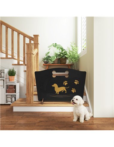 PawHut Wooden Dog Stopper, Dog Barrier with Support Feet, for Stair, Patio, Very Easy Setup, Black, 75 x 51 cm