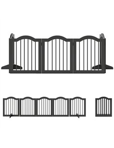 PawHut Wooden Foldable Dog Gate Panel Pet Fence Freestanding Safety Barrier for the House, Doorway, Stairs (Black)