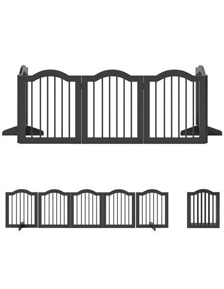 PawHut Wooden Foldable Dog Gate Panel Pet Fence Freestanding Safety Barrier for the House, Doorway, Stairs (Black) - pic 194790 | FastDaddyshop
