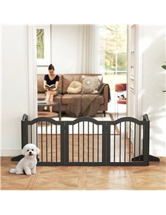 PawHut Wooden Foldable Dog Gate Panel Pet Fence Freestanding Safety Barrier for the House, Doorway, Stairs (Black) 2