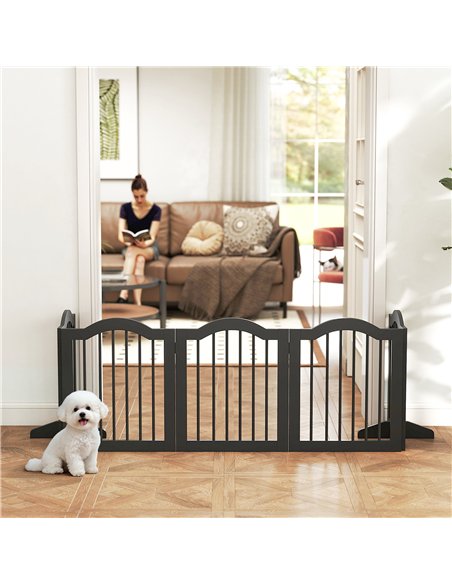 PawHut Wooden Foldable Dog Gate Panel Pet Fence Freestanding Safety Barrier for the House, Doorway, Stairs (Black) - pic 194791 | FastDaddyshop