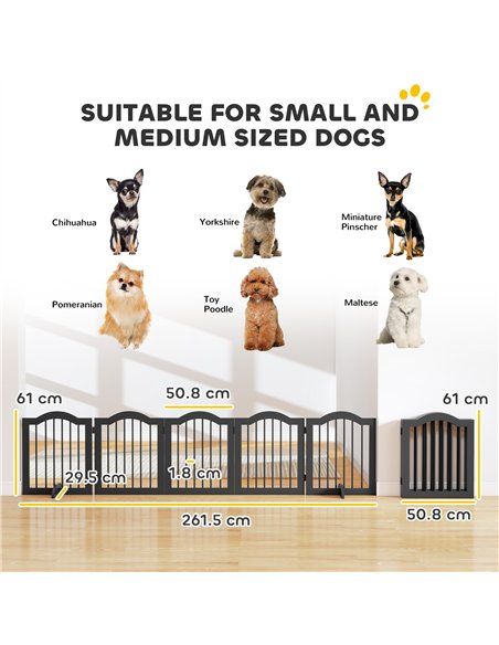 PawHut Wooden Foldable Dog Gate Panel Pet Fence Freestanding Safety Barrier for the House, Doorway, Stairs (Black) - pic 194792 | FastDaddyshop